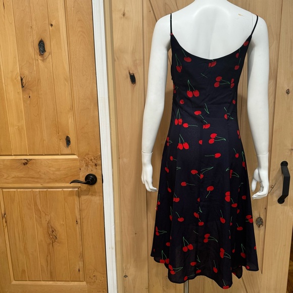 Aqua Cherry print Midi Blue Dress Size Small Red Blue Ruffle Clinch front Dress - Picture 5 of 16